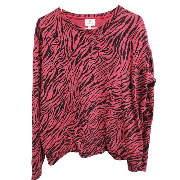 Sundry Womens Sweatshirt Size XL Red Zebra Print Pullover Athleisure Lounge - Picture 1 of 7
